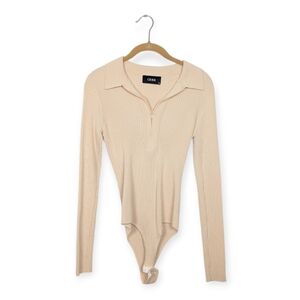 Cider Cream Ribbed Knit Quarter Zip Long Sleeve Bodysuit Size M